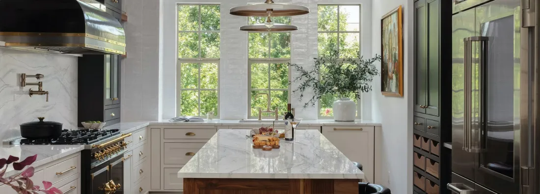 Gourmet home kitchen scene with island | Carpetland USA Granite & Flooring