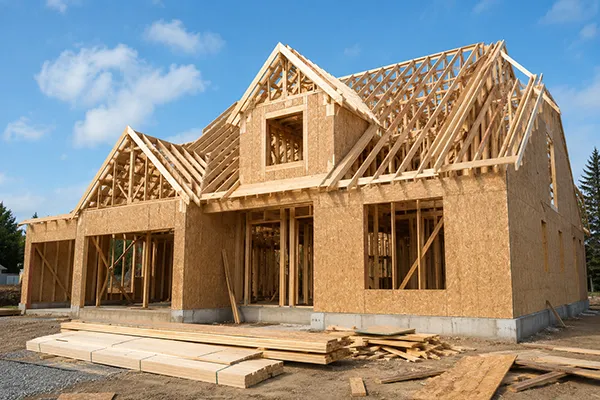 New house construction with wood framing | Carpetland USA Granite & Flooring