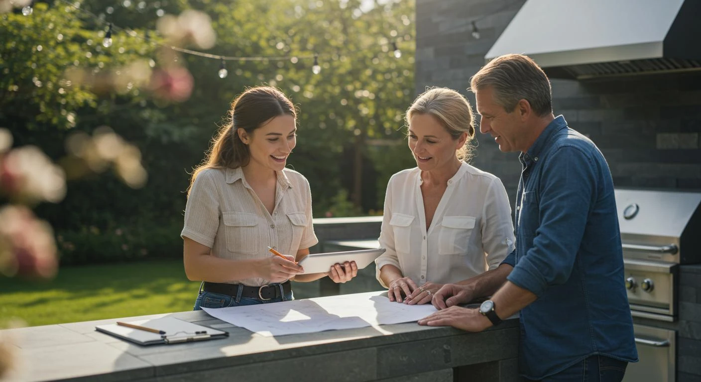 Homeowners meeting with a flooring specialist to discuss flooring project plans | Carpetland USA Granite & Flooring